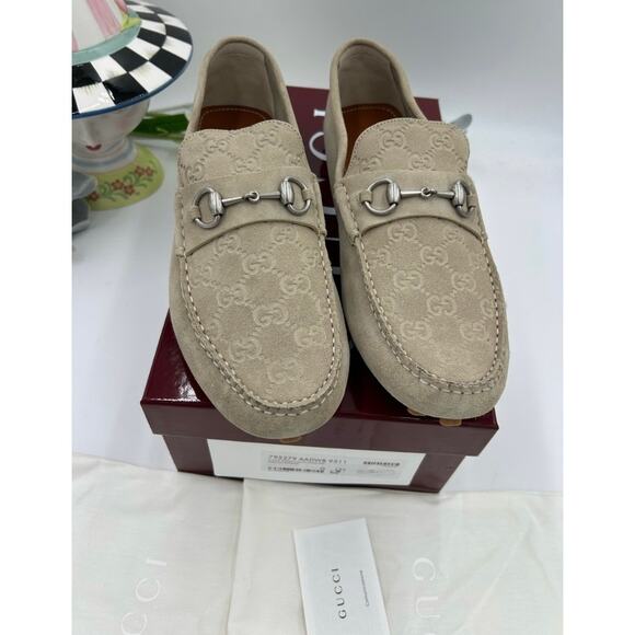 Men\'s Gucci suede GG embossed loafers size 12.5 fits 13 US made in Italy main image 10